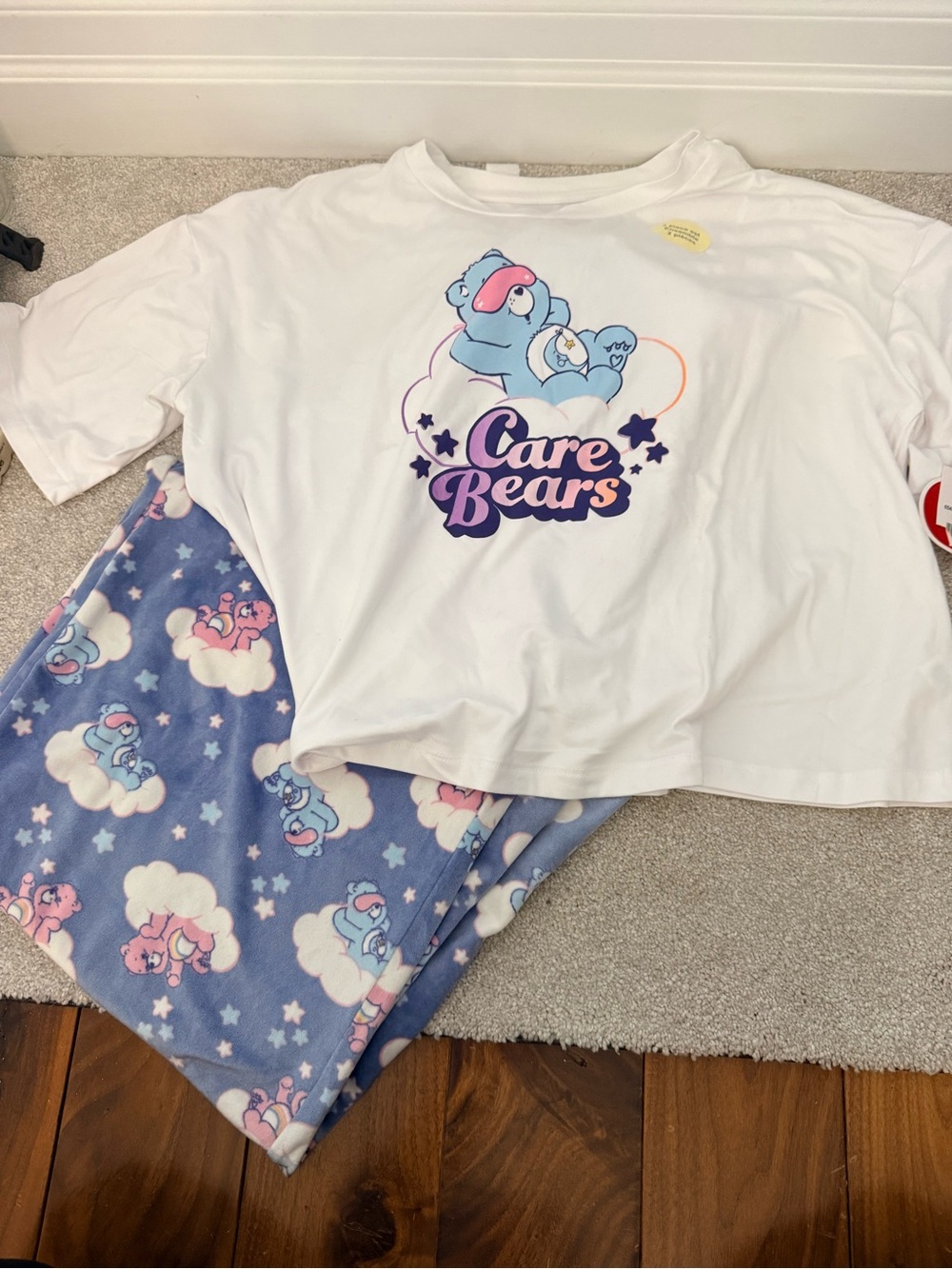 Care Bears womens White & Blue Cloud Print Pajama Set